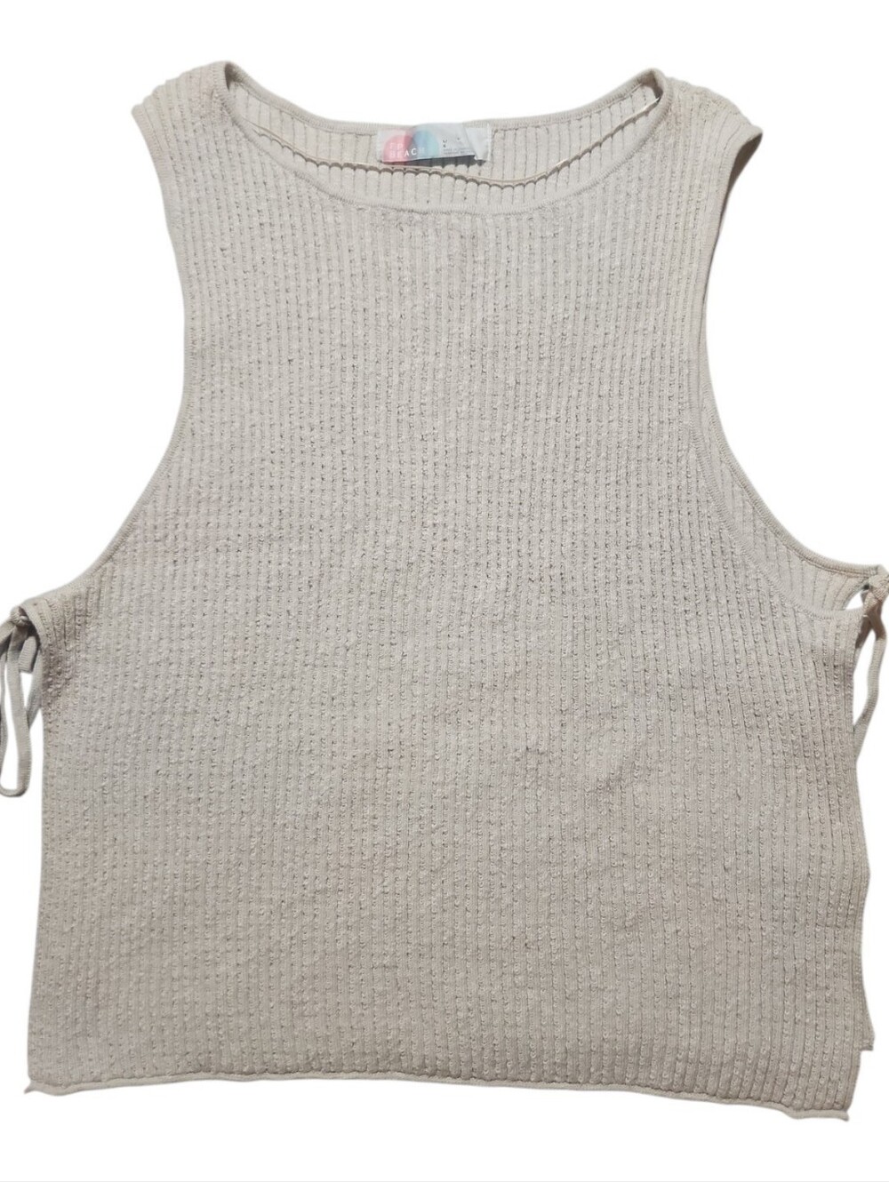 Free People FP Beach Lizzie Sweater Side Tie Tank Top Tan Rib Knit Large Boho